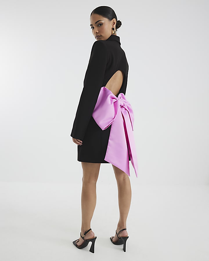 Petite Black Bow Back Blazer Mini Dress