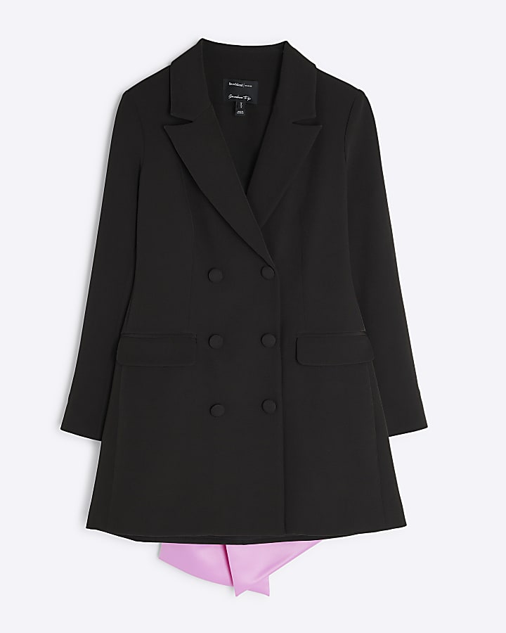 Petite Black Bow Back Blazer Mini Dress