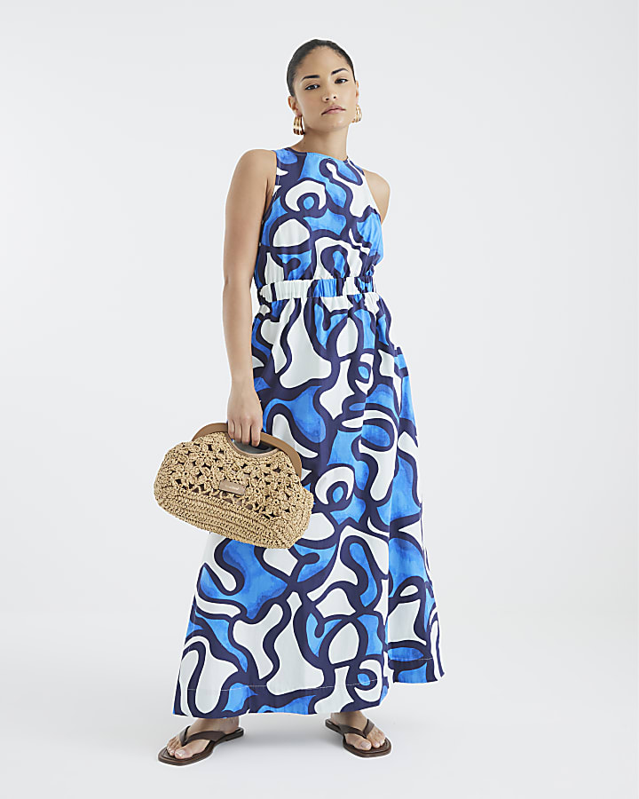 Petite Blue Sleeveless Cut Out Midi Dress