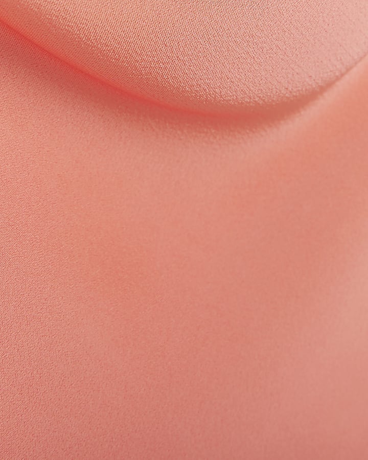 Coral Satin Cowl Neck Cami Top