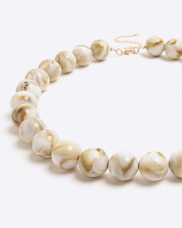 White Marble Effect Beaded Necklace