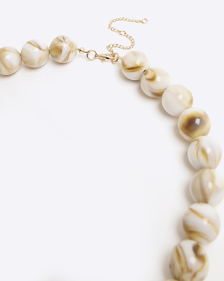 White Marble Effect Beaded Necklace