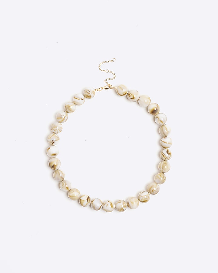 White Marble Effect Beaded Necklace