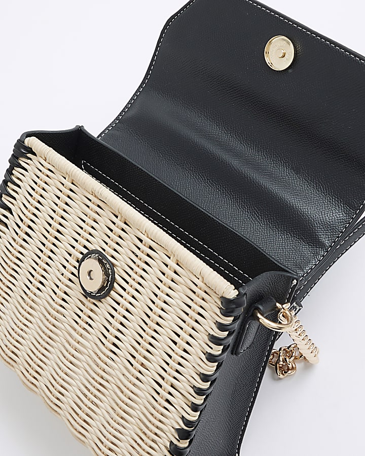 Black Mini Raffia Cross Body Tote Bag