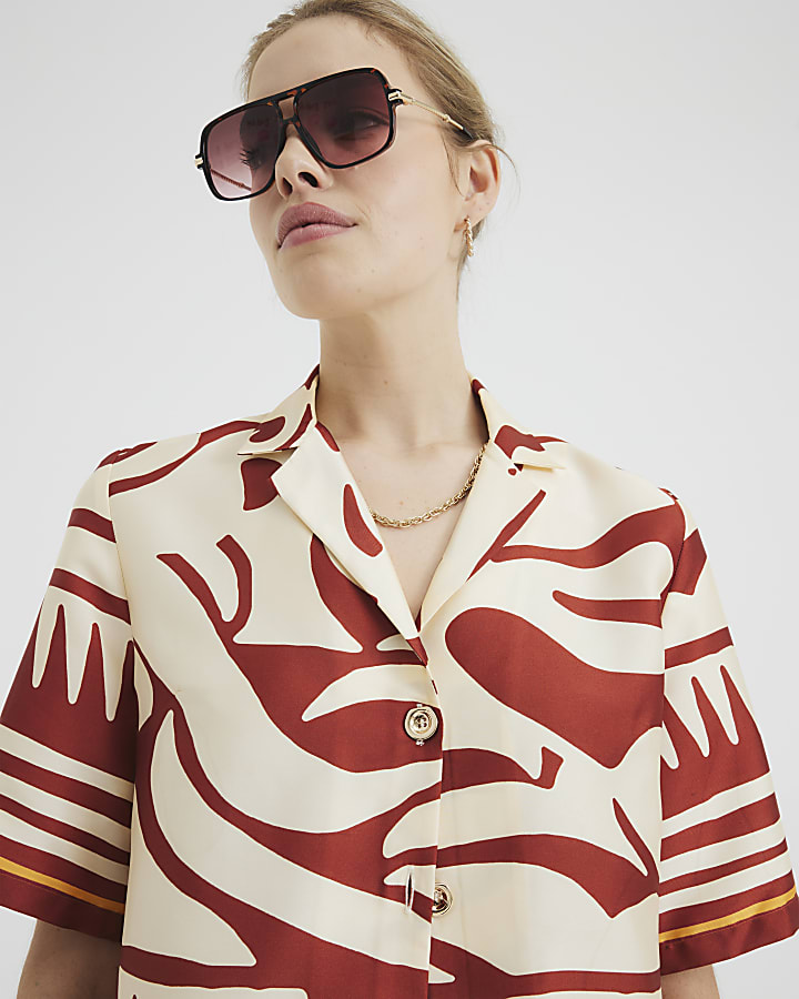 Rust Abstract Print Resort Shirt