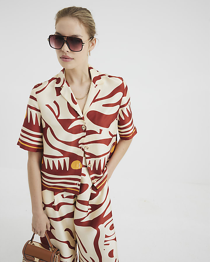 Rust Abstract Print Resort Shirt