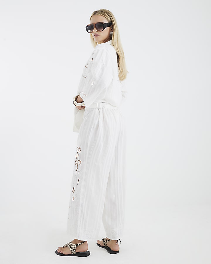 Petite White Cutwork Trousers