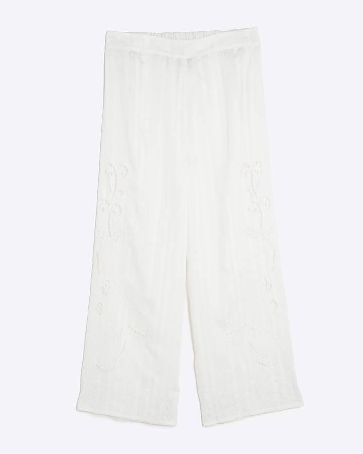 Petite White Cutwork Trousers