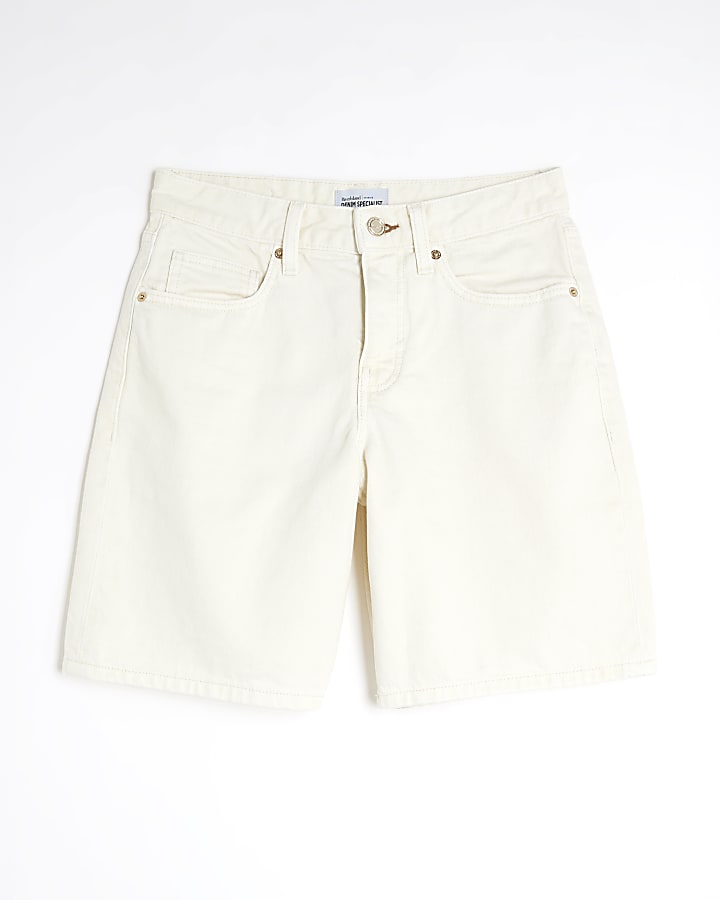 Ecru Denim Longline Bermuda Shorts