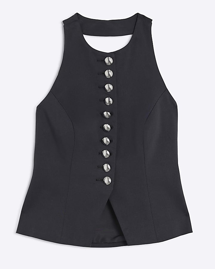Petite Black Halter Neck Fitted Waistcoat