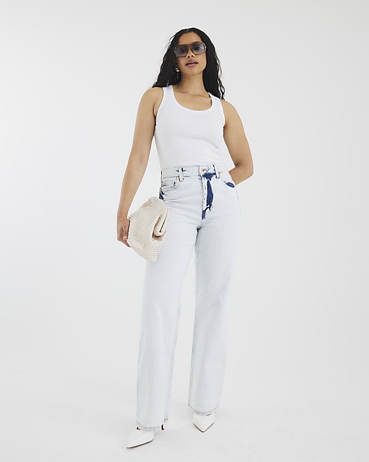 Blue High Rise Relaxed Straight Jeans