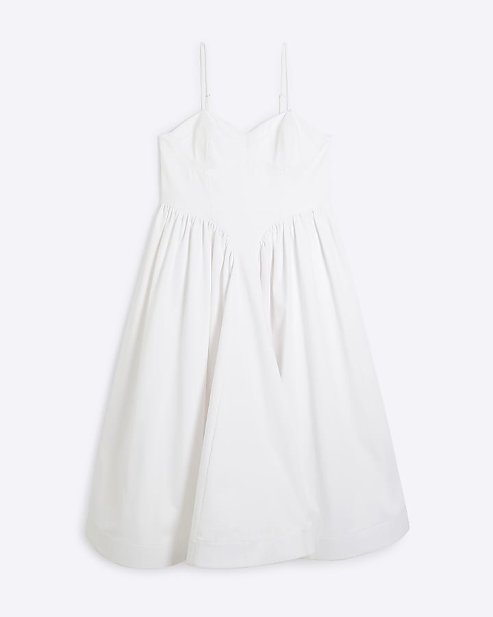 White Corset Detail Prom Midi Dress