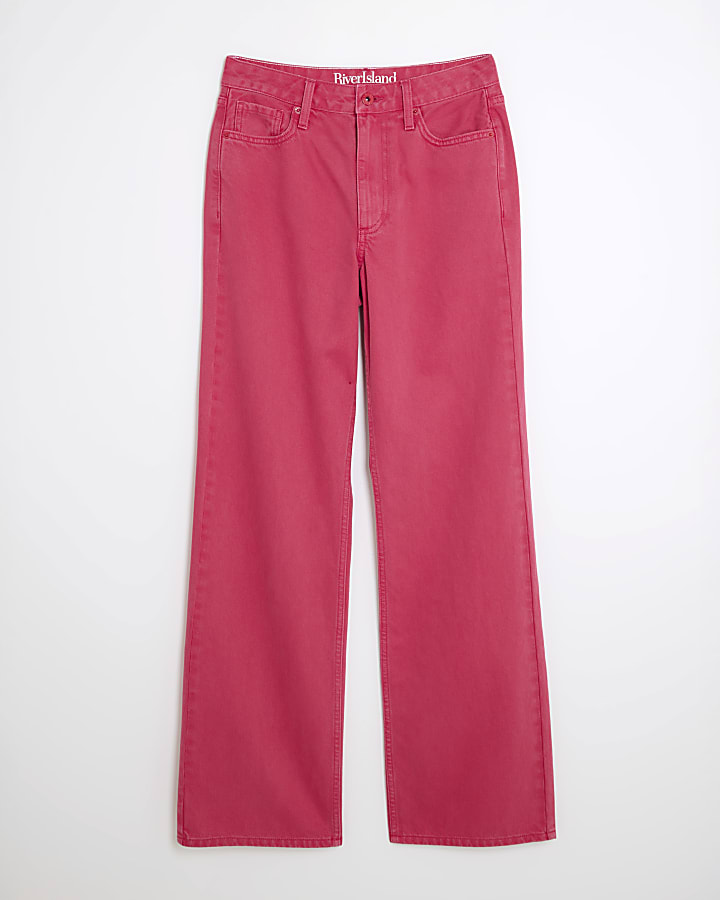 Pink High Rise Relaxed Straight Leg Jeans