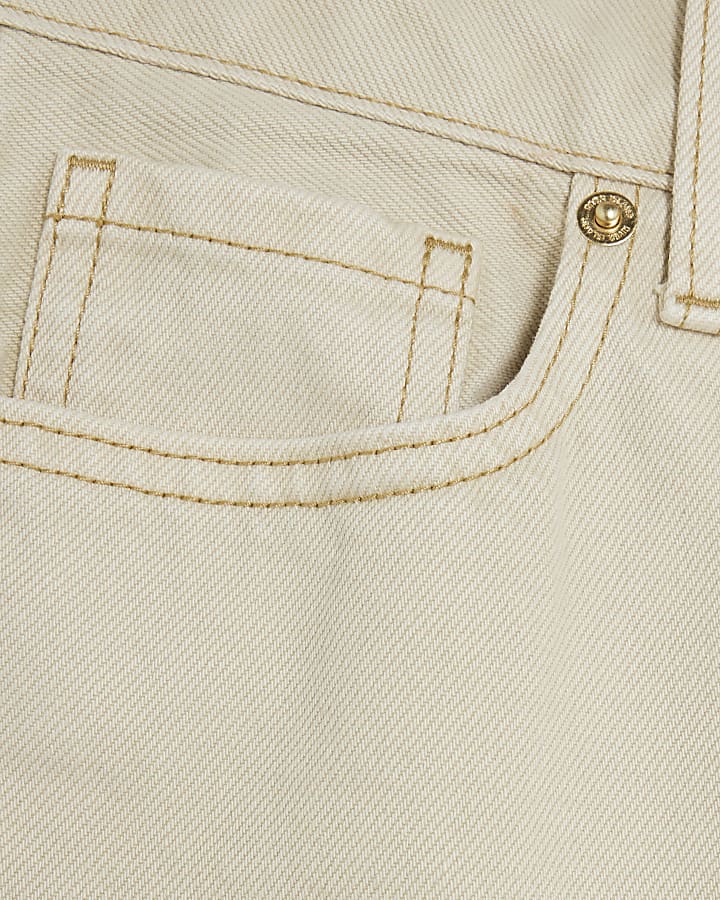 Beige High Rise Relaxed Straight Leg Jeans
