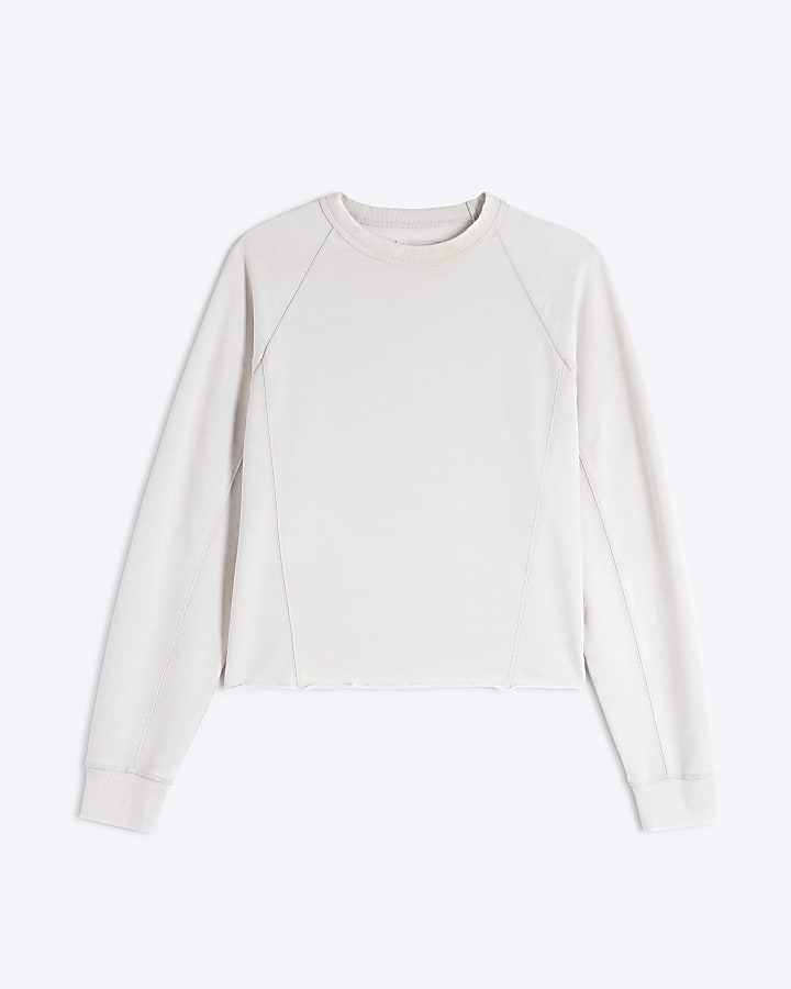 Grey Long Sleeve Raw Hem Sweatshirt