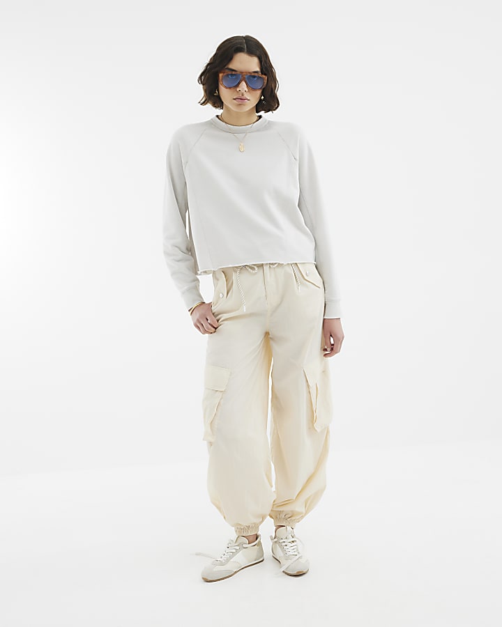 Grey Long Sleeve Raw Hem Sweatshirt