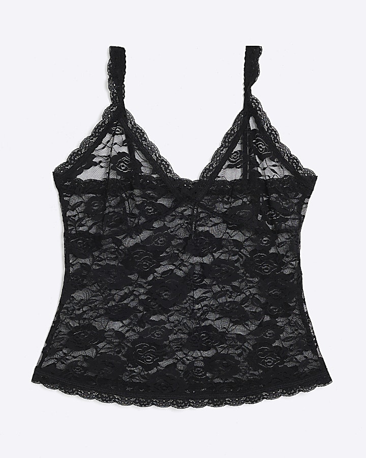 Black Lace V Neck Cami Top