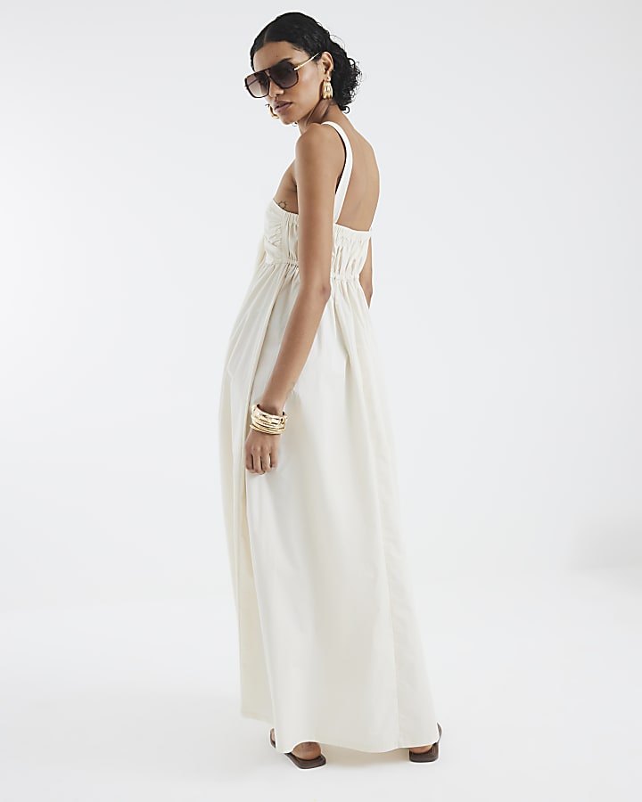 Cream Sleeveless Halter Neck Maxi Dress