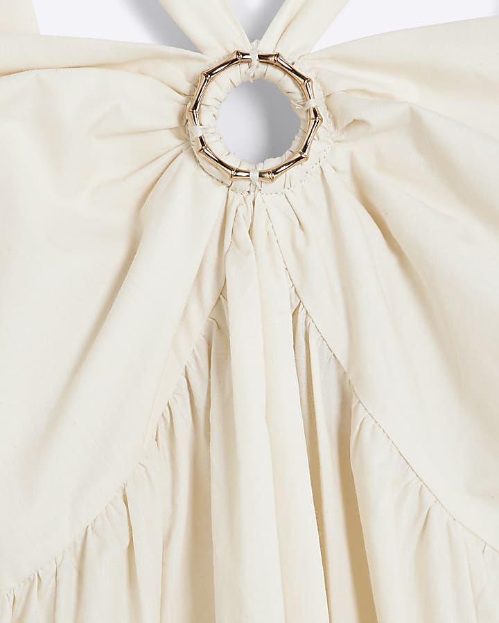 Cream Sleeveless Halter Neck Maxi Dress