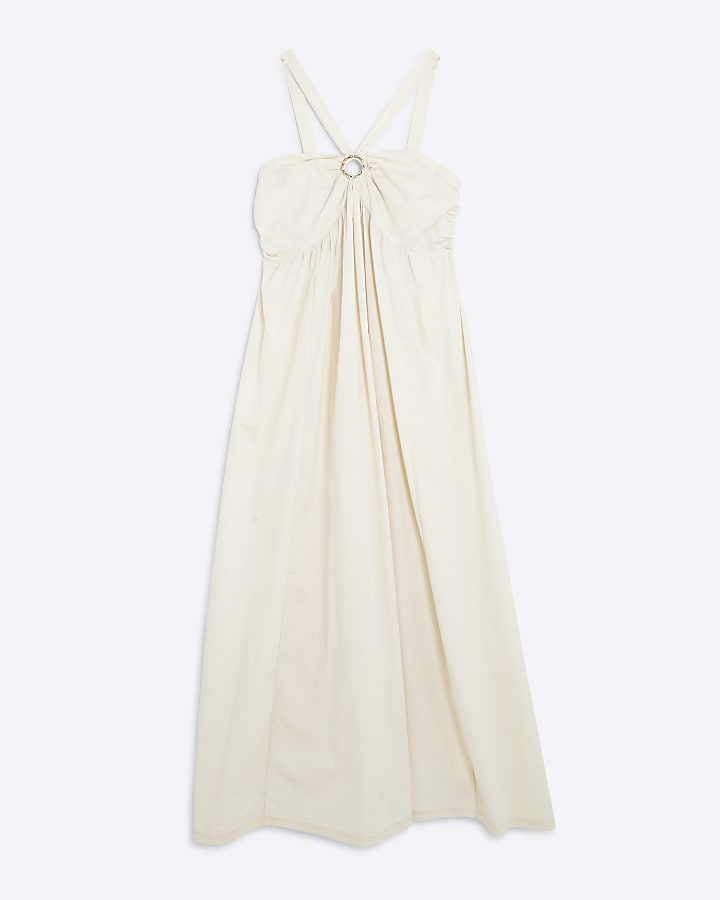 Cream Sleeveless Halter Neck Maxi Dress