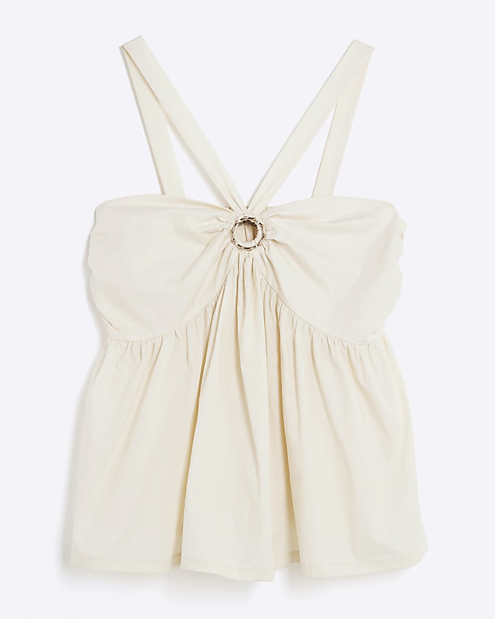 Cream Sleeveless Halter Neck Top