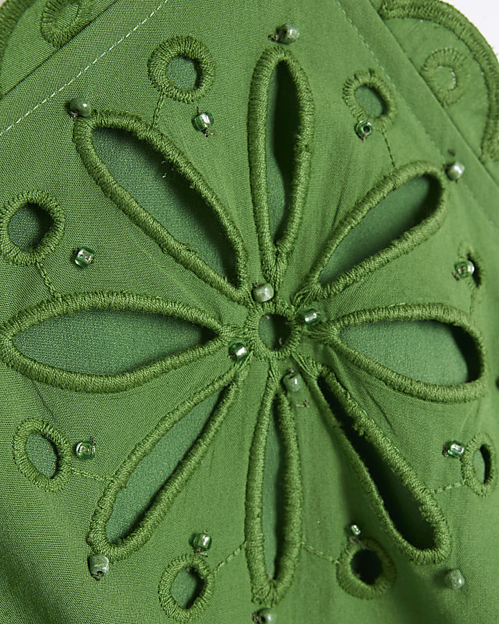 Green Halter Neck Cutwork Mini Dress