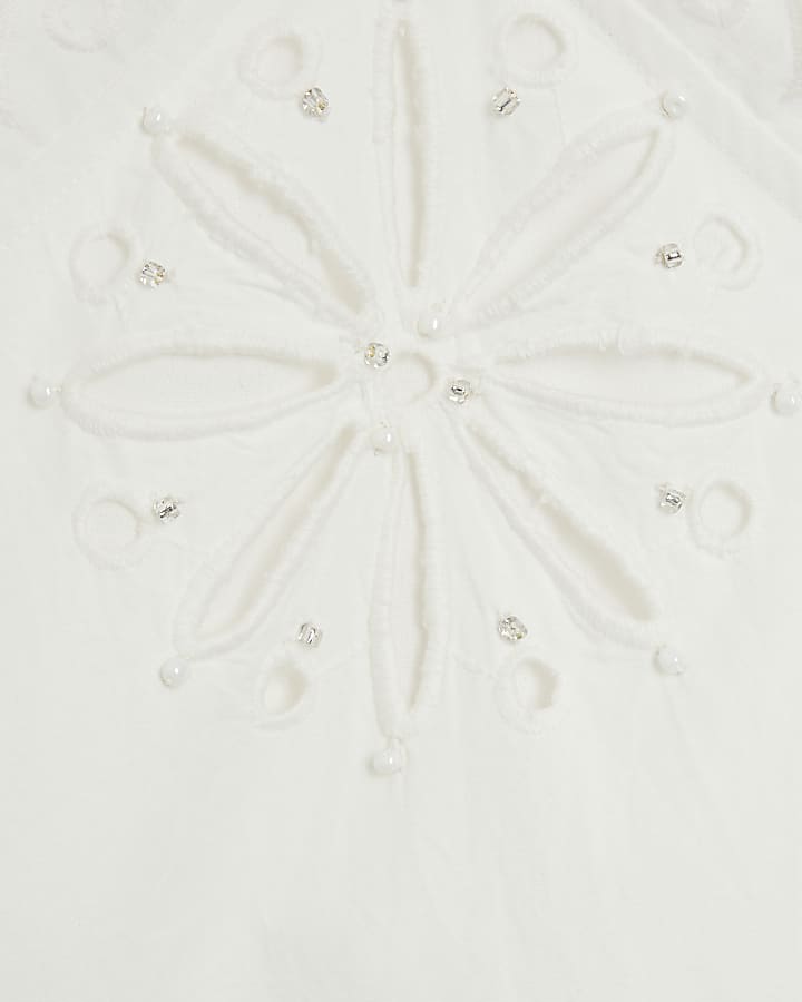 White Halter Neck Cutwork Mini Dress