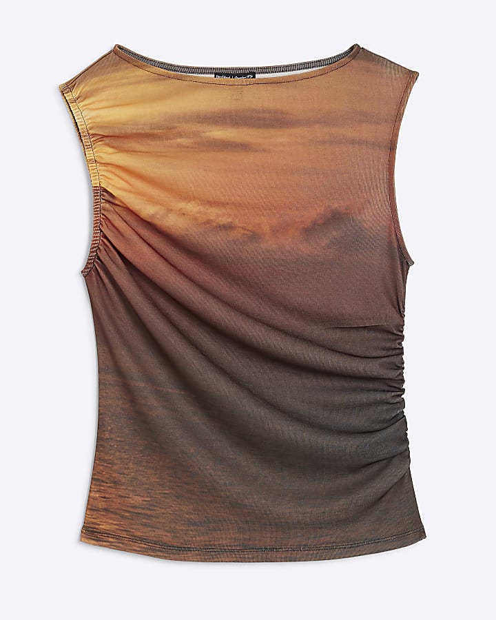 Brown Sleeveless Sunset Slinky Top