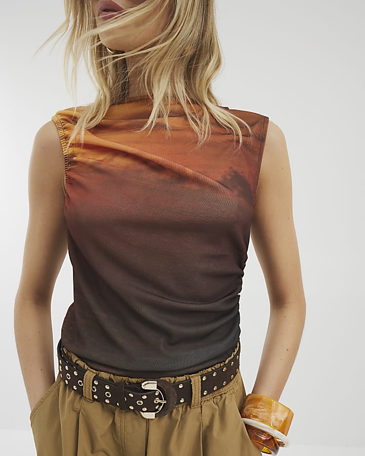 Brown Sleeveless Sunset Slinky Top