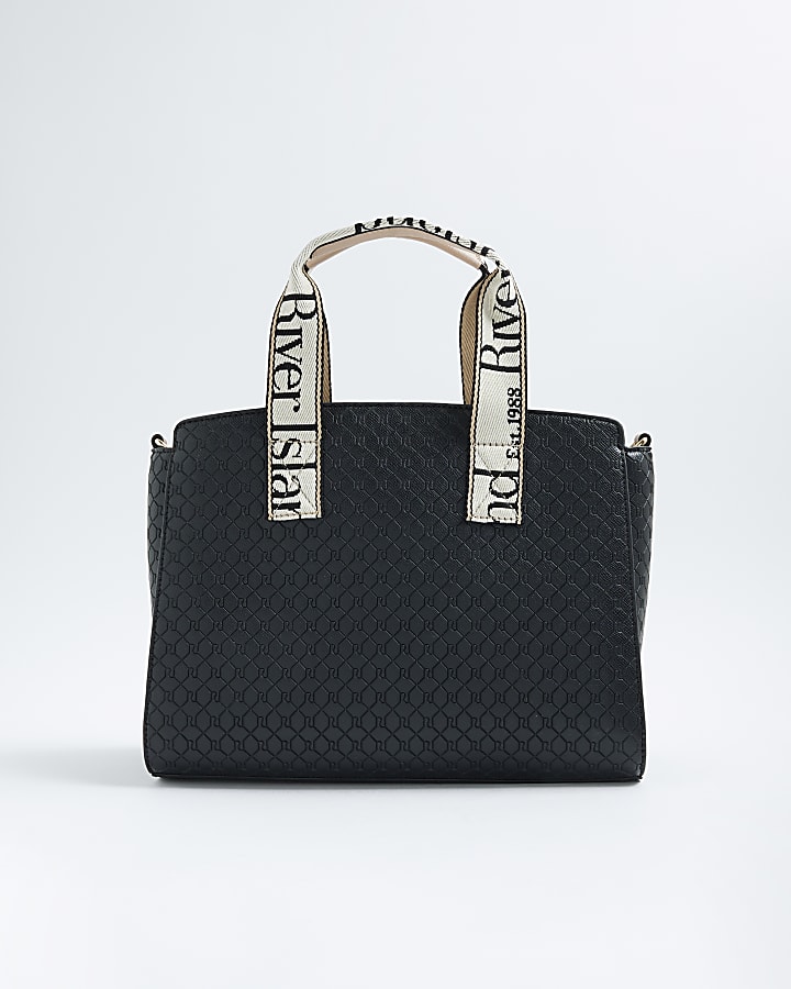 Black RI Monogram Grab Handle Tote Bag