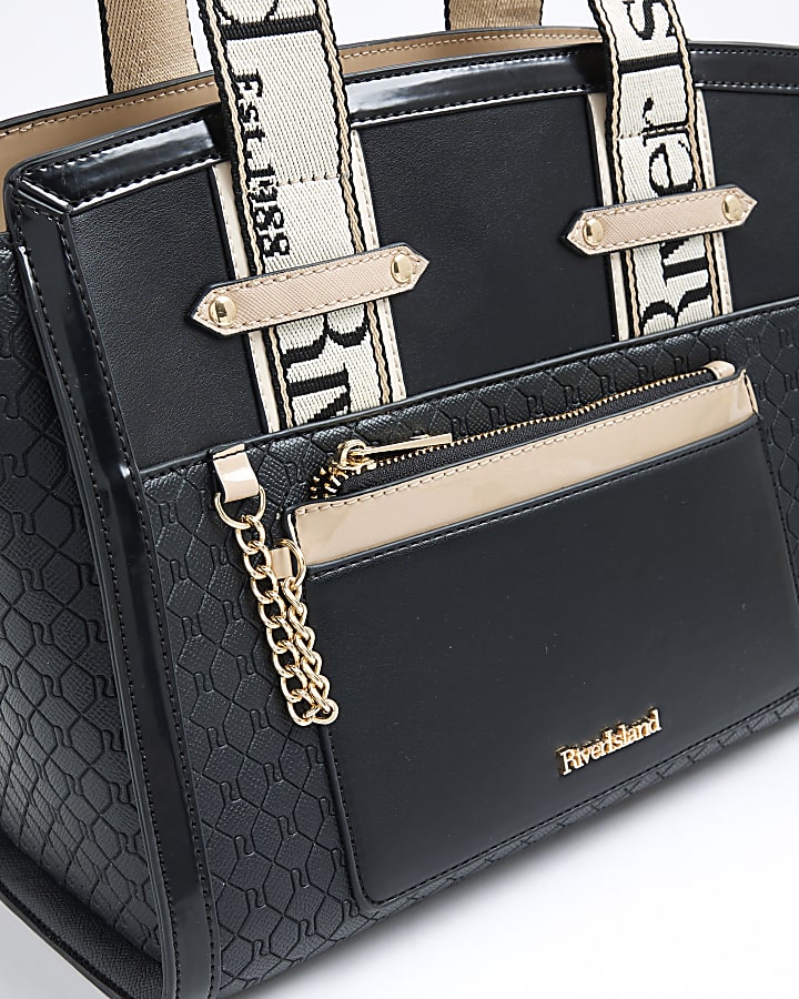 Black RI Monogram Grab Handle Tote Bag