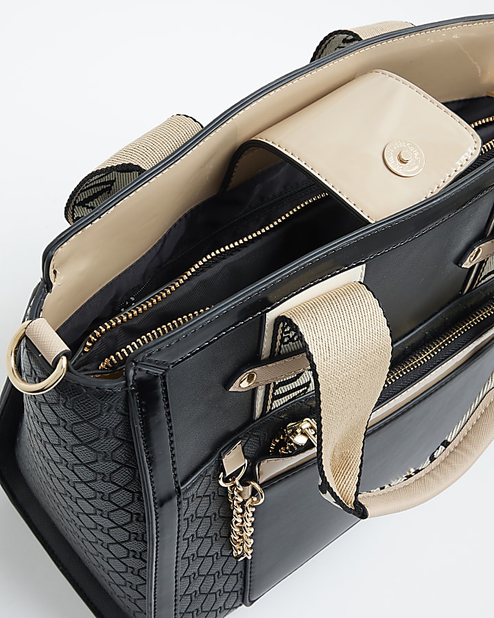 Black RI Monogram Grab Handle Tote Bag