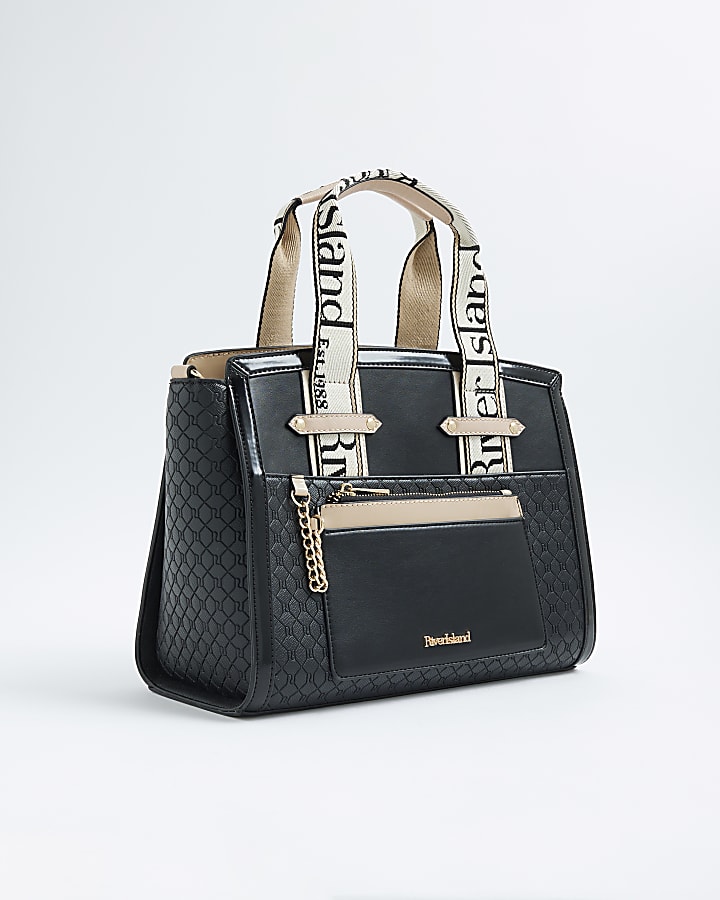 Black RI Monogram Grab Handle Tote Bag