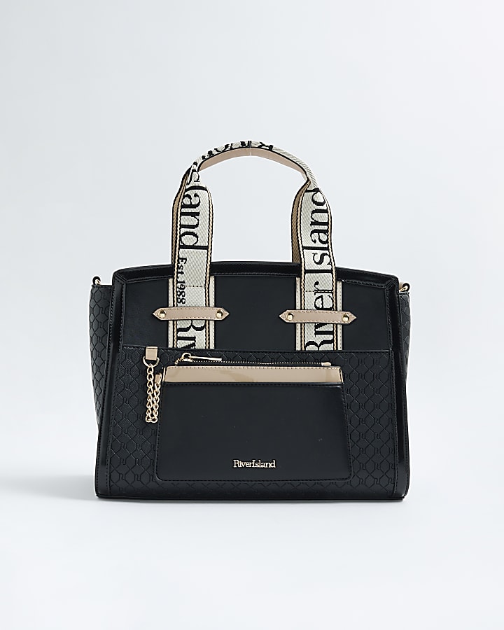 Black RI Monogram Grab Handle Tote Bag