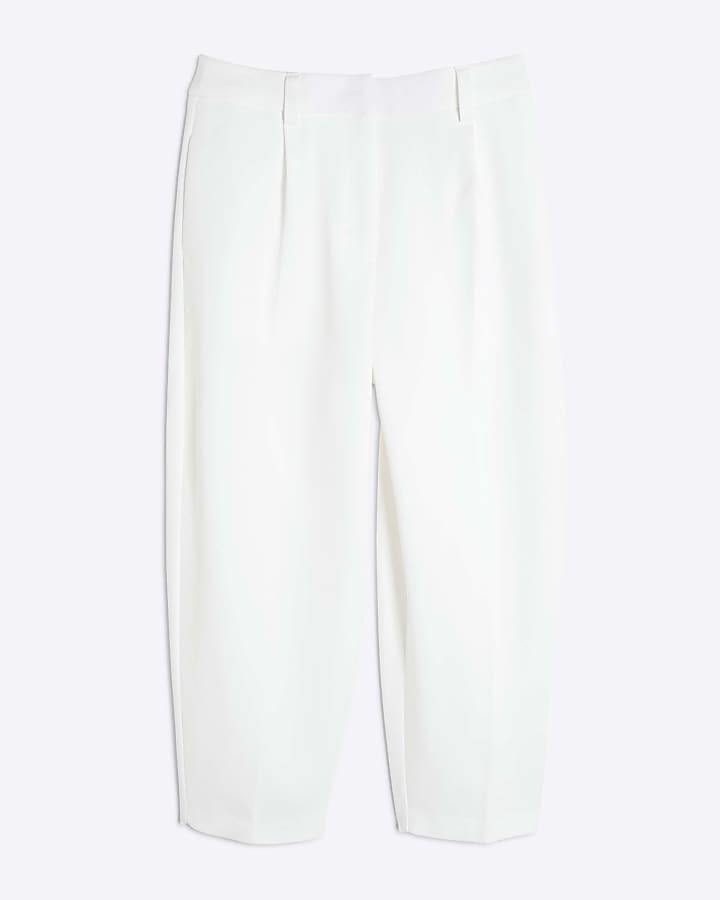 Petite White Slim Barrell Leg Trousers