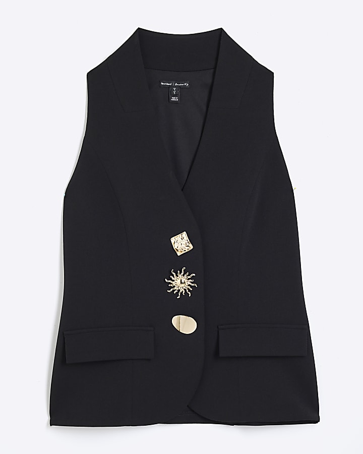 Black Sleeveless Button Detail Waistcoat