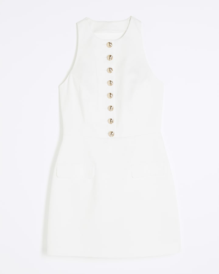 White Button Front Shift Mini Dress