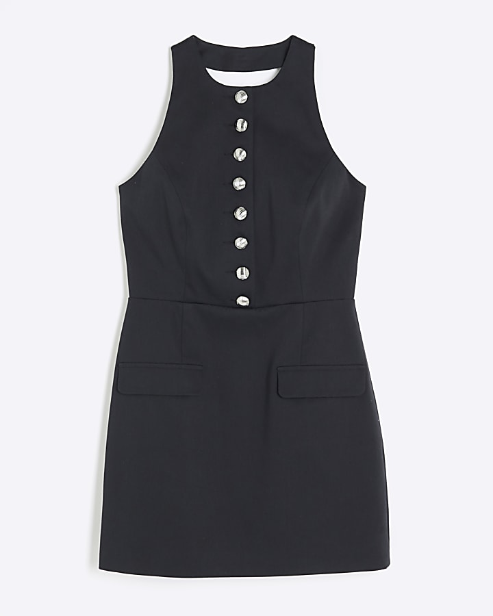 Black Button Front Shift Mini Dress