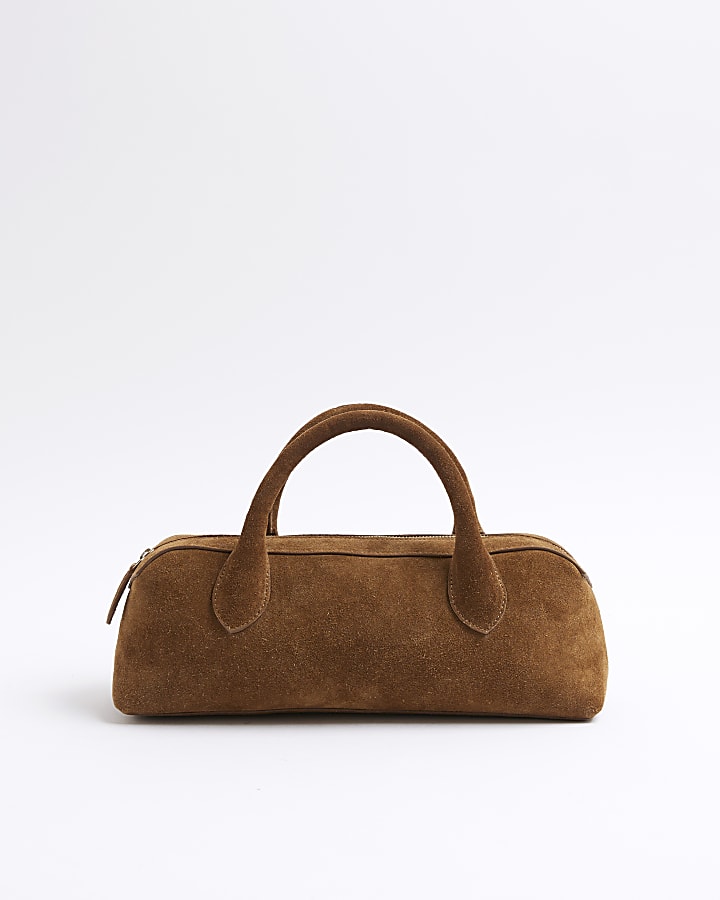 Brown Premium Suede Bowler Bag