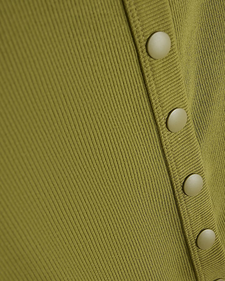Green Sleeveless Popper Ribbed Tank Top