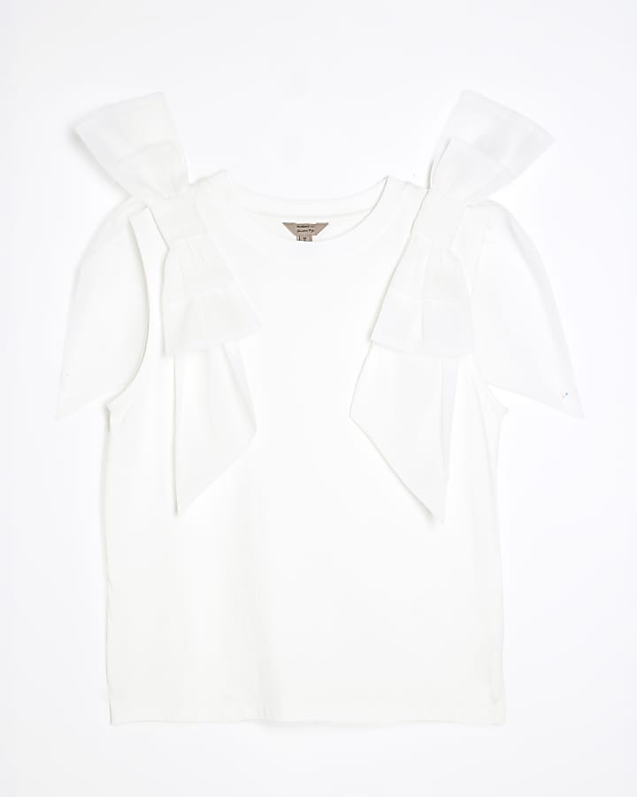 White Sleeveless Bow Tank Top
