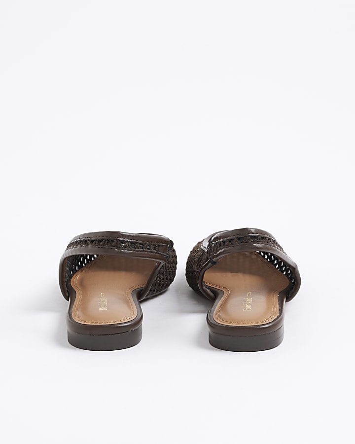 Brown Crochet Slingback Ballet Pumps