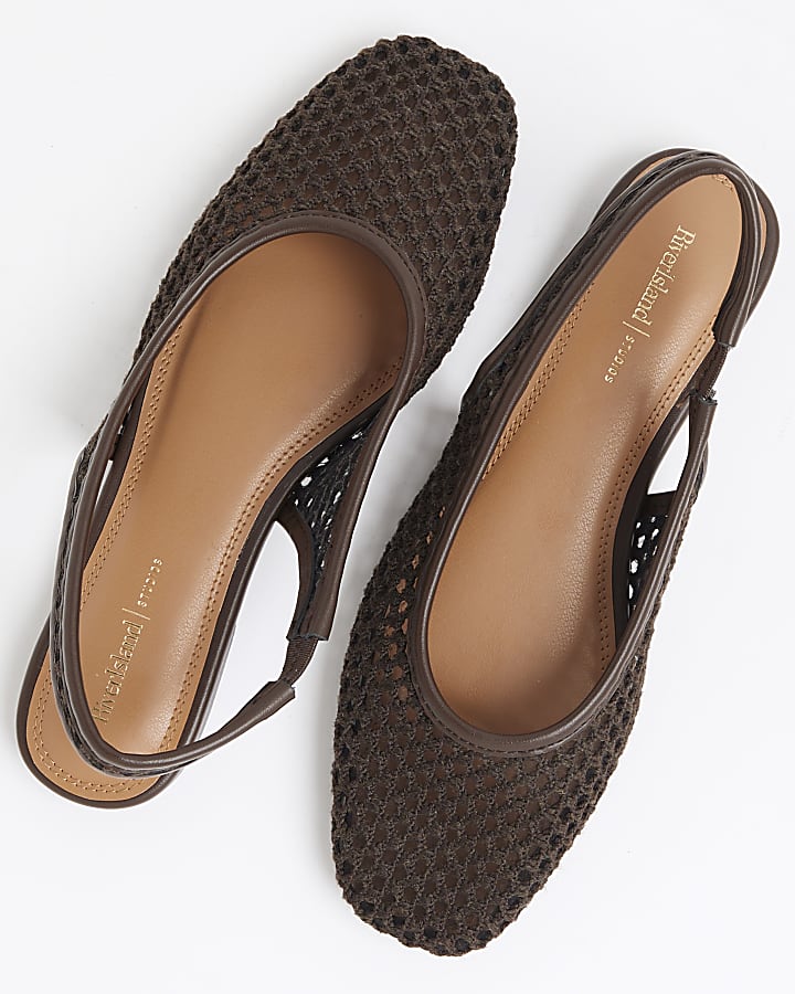 Brown Crochet Slingback Ballet Pumps