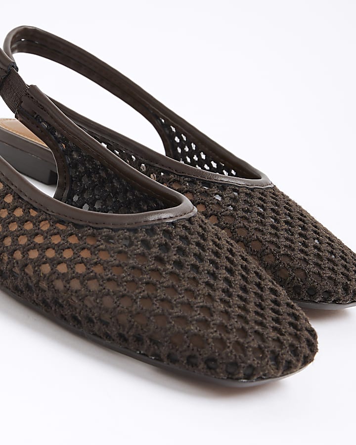 Brown Crochet Slingback Ballet Pumps