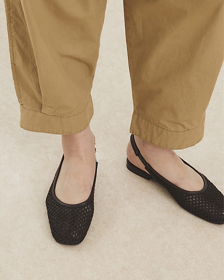 Brown Crochet Slingback Ballet Pumps