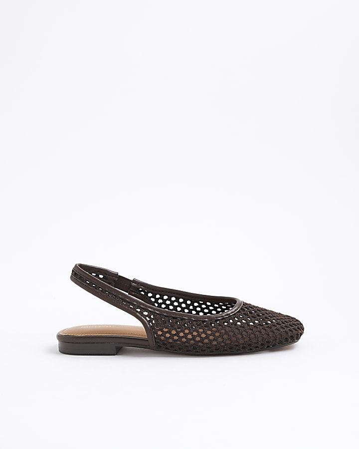 Brown Crochet Slingback Ballet Pumps