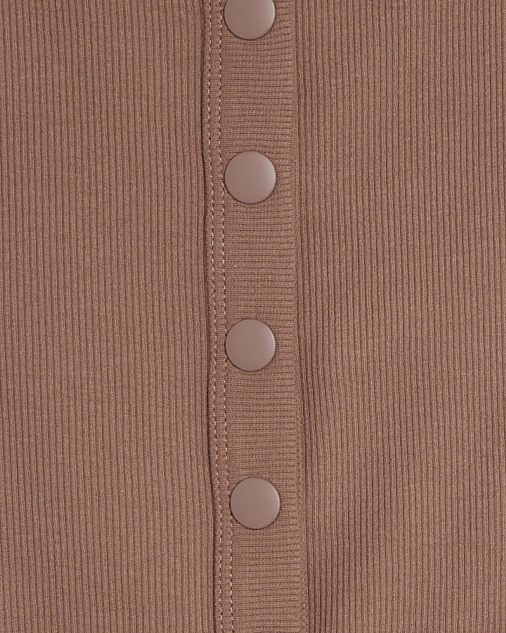 Beige Popper Ribbed Sleeveless Tank Top