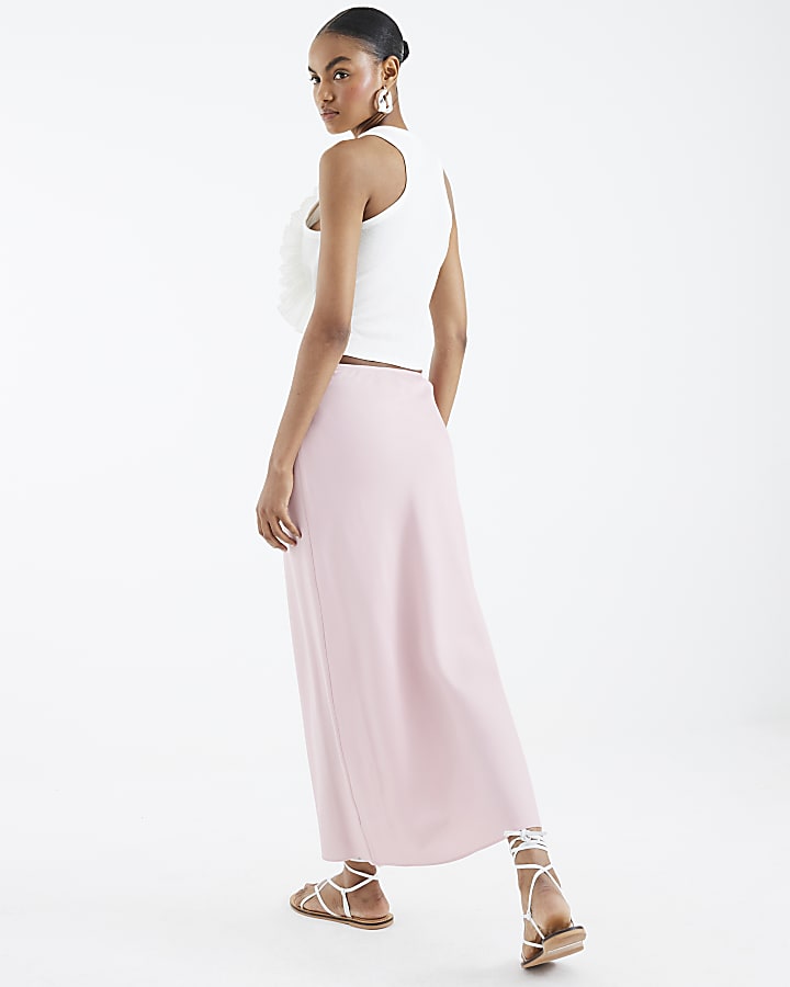 Pink Satin Midi Skirt