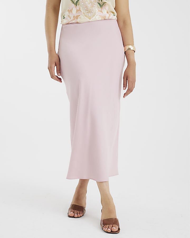 Pink Satin Midi Skirt