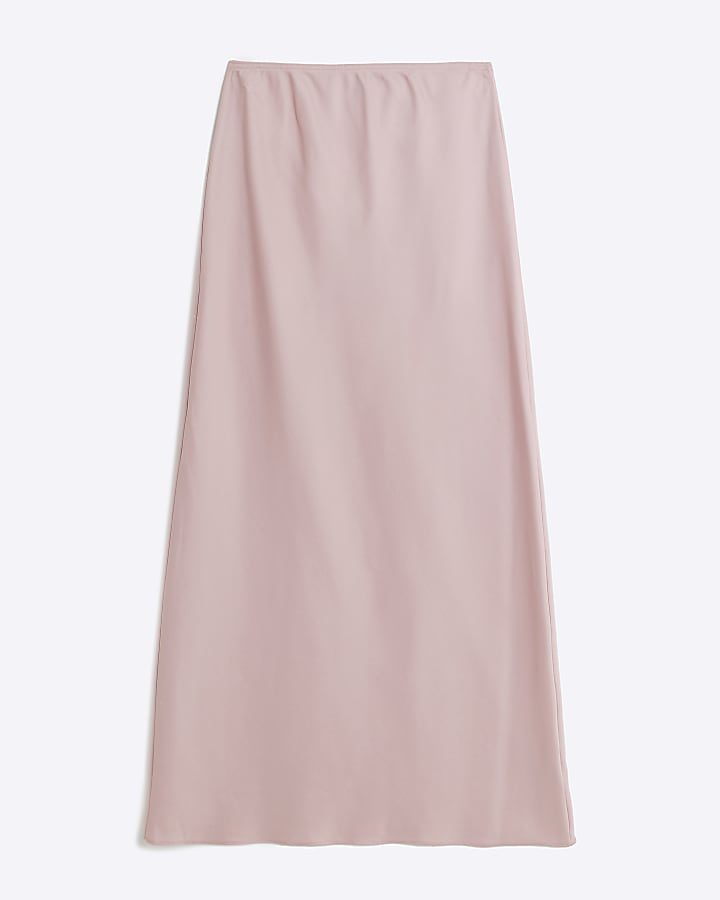 Pink Satin Midi Skirt
